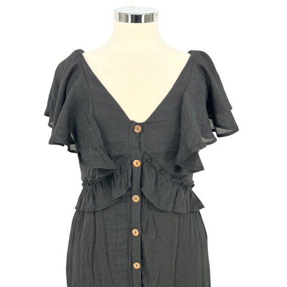 Bibi Black Ruffle Boho Western Maxi Dress Flutter Sleeves Black Size Small - Picture 14 of 14